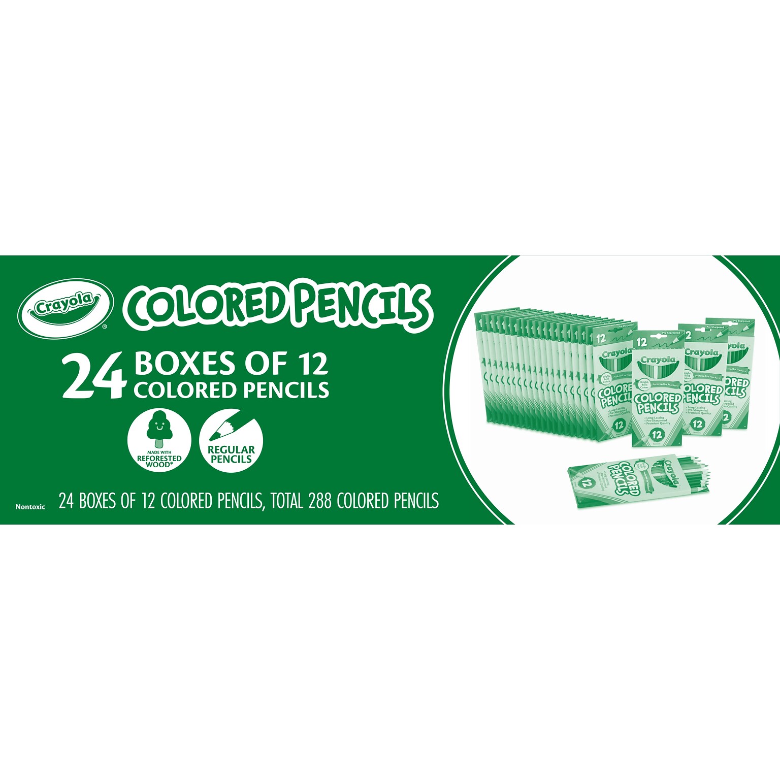 Crayola Colored Pencils Bulk Pack, Assorted Colors, 12/Pack, 24 Packs/Box (68-2133)