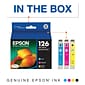 Epson T126 Cyan/Magenta/Yellow High Yield Ink Cartridge, 3/Pack  (T126520-S)