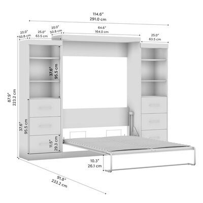 Bestar Nebula Queen Murphy Bed and 2 Closet Organizers with Drawers (115W), White (25983-000017)