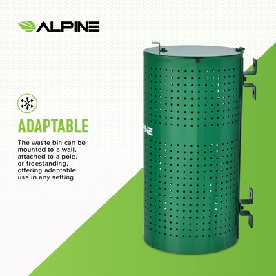 Alpine Industries Steel Pet Waste Disposal Bin with Odor Control Lid, 13.5 Gallon, Green (ALP4005-01)