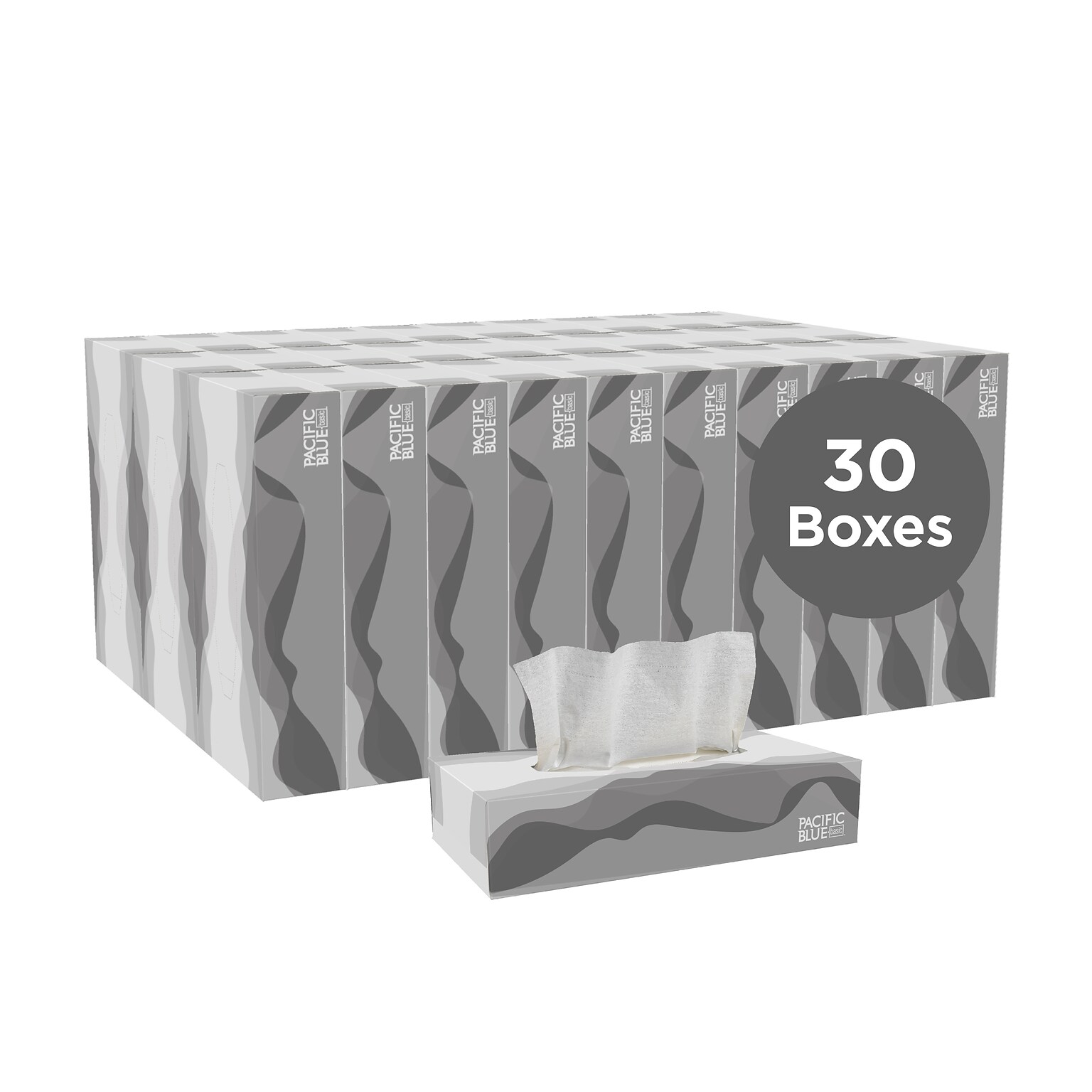 Pacific Blue Basic Facial Tissue, 2-ply, 100 Tissues/Box, 30 Boxes/Pack (47410)
