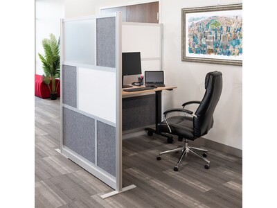 Luxor Workflow Series 8-Panel Freestanding Modular Room Divider System Starter Wall with Whiteboard, 70"H x 70"W, Gray/Silver