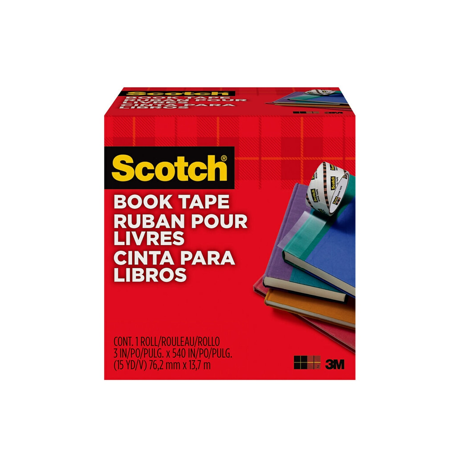 Scotch Book Transparent Clear Tape, 3 x 15 yds., 3 Core, Transparent (845-3)