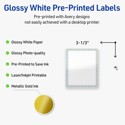 Avery Laser/Inkjet Rectangle Multipurpose Labels, 4 x 3-1/3, White, 40/Pack (S00-DMC)