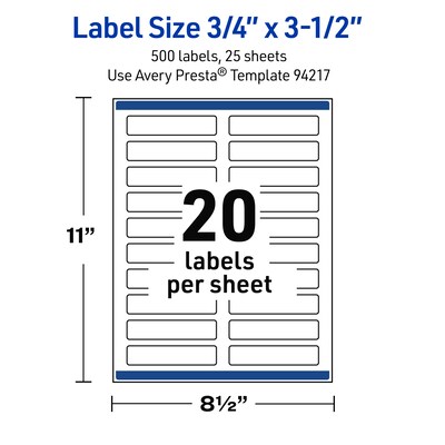 Avery Rectangle Laser Multipurpose Labels, 0.75" x 3.5", White, 500/Pack (19479399237)