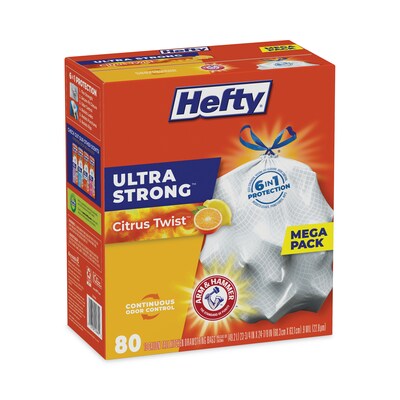 Hefty® Ultra Strong Scented Tall White Kitchen Bags, 13 gal, 0.9 mil, 23.75" x 24.88", White, 80/Box