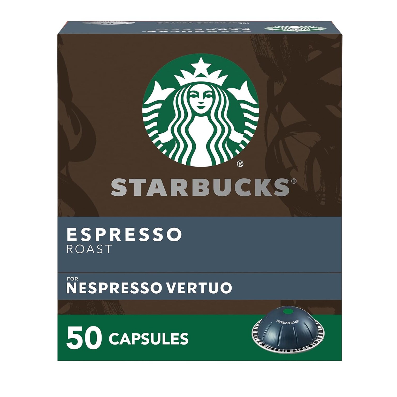 Starbucks Espresso Roast Coffee Nespresso Vertuo Capsules, Dark Roast, 50/Box (117662)