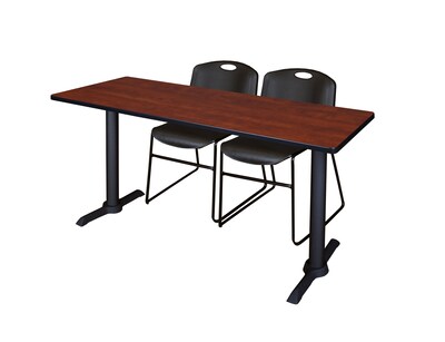 Regency Seating Cain 72 x 24 Training Table, Cherry & 2 Zeng Stack Chairs, Black (MTRCT7224CH44BK)