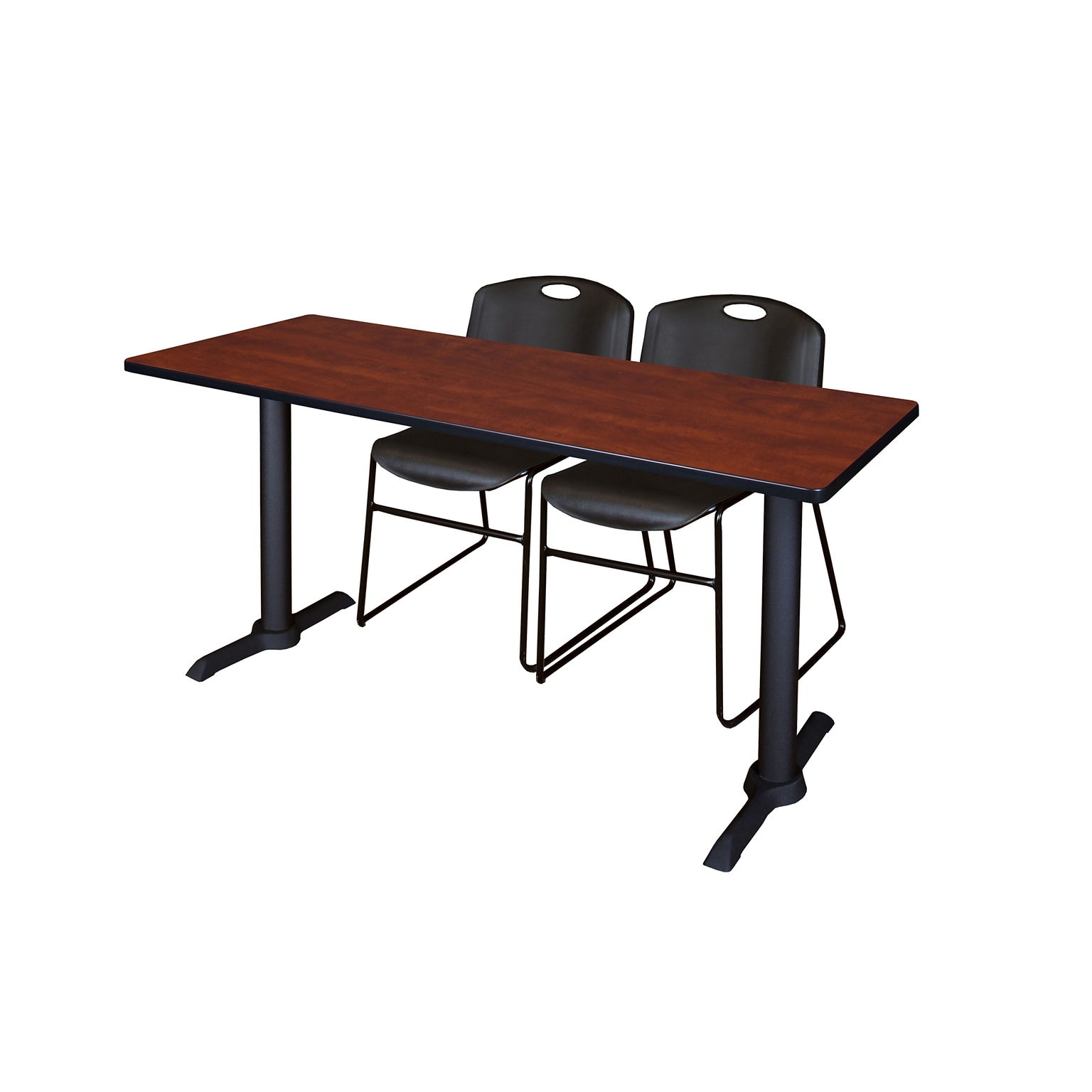 Regency Seating Cain 72 x 24 Training Table, Cherry & 2 Zeng Stack Chairs, Black (MTRCT7224CH44BK)