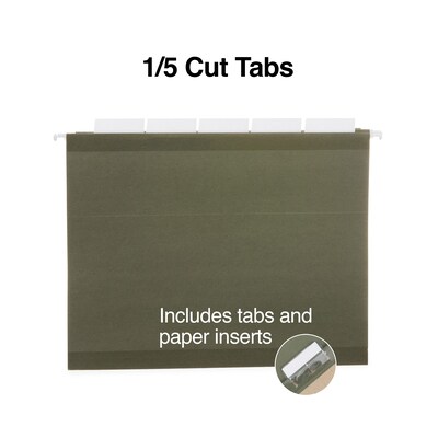 Staples 100% Recycled Reinforced Hanging File Folder, 1/5-Cut Tab, Letter Size, Standard Green, 25/Box (TR16403)