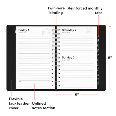 2027 Staples 5 x 8 Daily Planner, Faux Leather Cover, Black (ST63592-27)