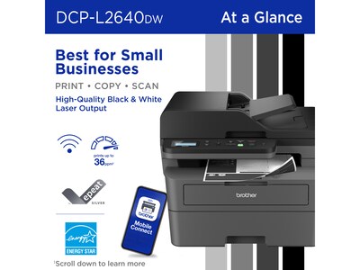 Brother DCP-L2640DW Compact Wireless Black & White Laser Printer, All-In-One, Print, Scan, Copy, Refresh Subscription Ready