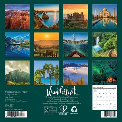 2027 Willow Creek Wanderlust 7 x 7 Monthly Wall Calendar, Assorted Colors (64252)
