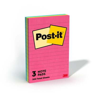 Post-it Notes, 4" x 6", Poptimistic Collection, Lined, 100 Sheet/Pad, 3 Pads/Pack (6603AN)