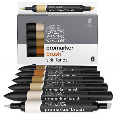 Winsor & Newton Promarker Dual-Tip Brush Alcohol Based Marker, Skin Tones, 6/Pack (WNX0290127)