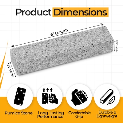 Gritt Commercial Heavy-Duty Pumice Scouring Stone, Gray, 12/Pack (GRI186-12)