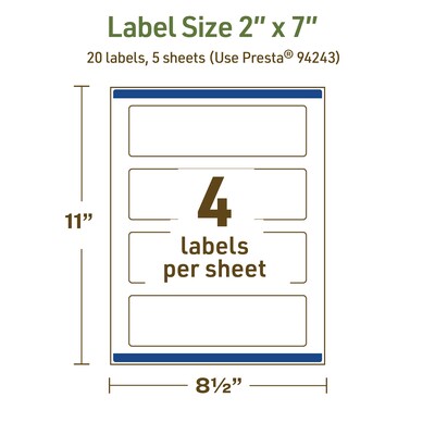Avery Dissolvable Rectangle Multipurpose Labels, 2" x 7", Off-white, 20/Pack (94243)