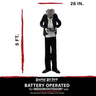 Haunted Hill Farm Life-Size Animatronic Zombie Butler Holding a Tray (HHMAN-1FLSA)
