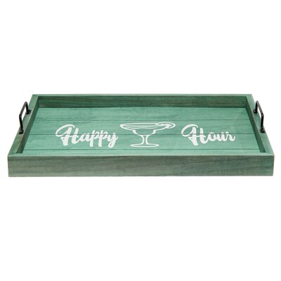 Elegant Designs "Happy Hour" Decorative Wood Serving Tray w/ Handles, 15.50" x 12", Aqua Wash (HG2000-AHH)