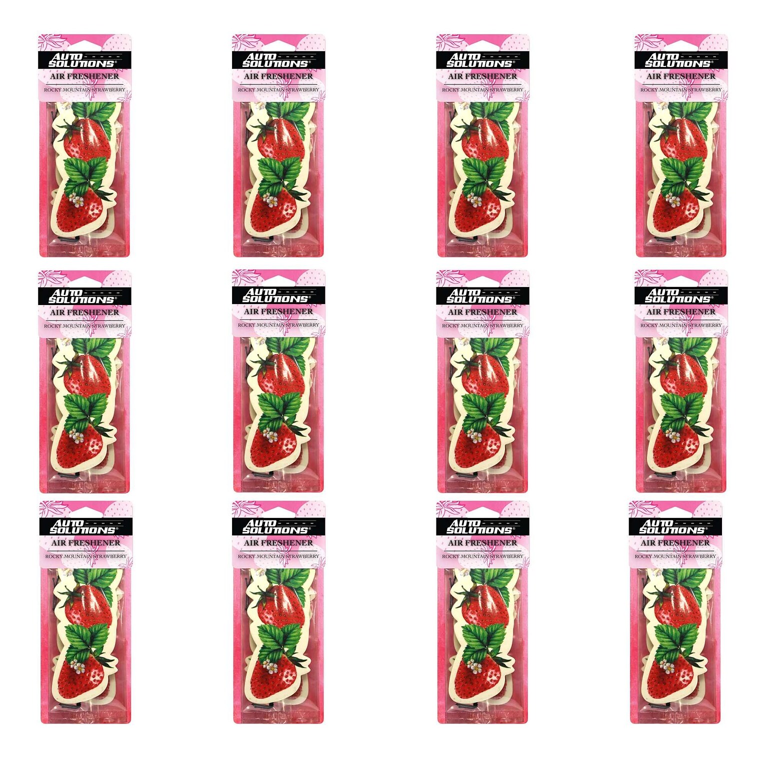 Auto Solutions Strawberry Scented Air Freshener, Red, 2 Fresheners/Pack, 12 Packs/Box, 12 Boxes/Carton (14884)