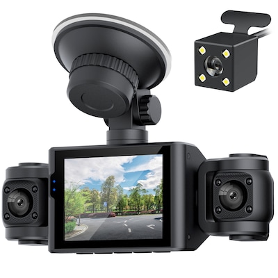 QORVIK K120 4-Channel Dash Cam with Front, Rear, and Dual Adjustable Interior Cameras and WiFi Connectivity, Black (QDCK120)