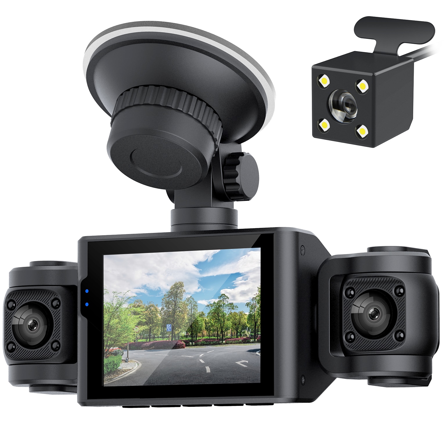 QORVIK K120 4-Channel Dash Cam with Front, Rear, and Dual Adjustable Interior Cameras and WiFi Connectivity, Black (QDCK120)