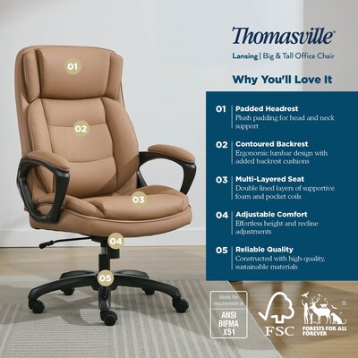 Thomasville Lansing Ergonomic Polyurethane Big & Tall Chair, 400 lb. Capacity, Light Tan (52398-TAN)