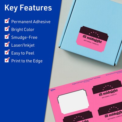 Avery Laser/Inkjet Rectangle Scalloped Multipurpose Labels, 2 x 3, Bright Pink, 320/Pack (94267)