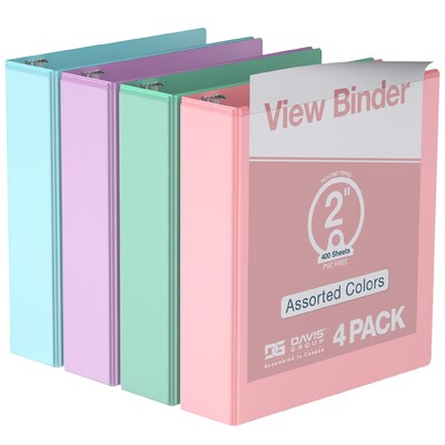 Davis Group, 2, 8.5 x 11, Round Ring View Binder, Assorted Pastel Colors, 6/Pack (7413-88-04)