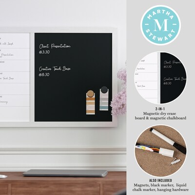 Martha Stewart Everette Magnetic Chalk-Dry Erase Weekly Calendar Combo Set, Engineered Wood Frame, 24"x18" (BRPMCO1M24561WT)