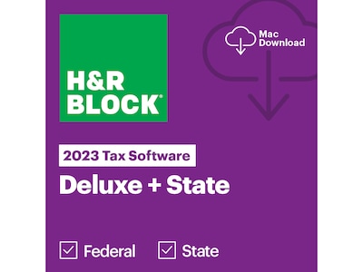 H&R Block Tax Software Deluxe + State 2023 for 1 User, macOS, Download (1326800-23)
