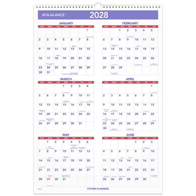 2027 AT-A-GLANCE 15.5" x 22.75" Three-Month Wall Calendar, White/Purple (PM6-28-27)