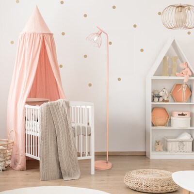 Simple Designs Sleek Essentials 54.5" Metal Floor Lamp with Wire Cage Shade, Pink (LF1050-PNK)