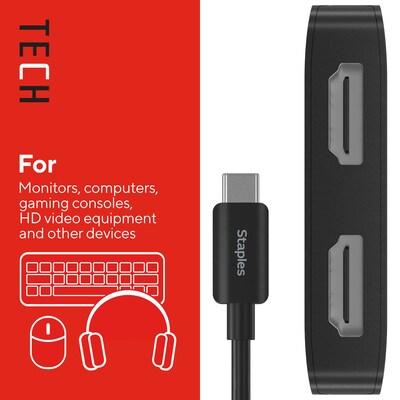 Staples TECH 6" USB-C to HDMI Audio/Video Cable, Male to Female, Black (ST62386)