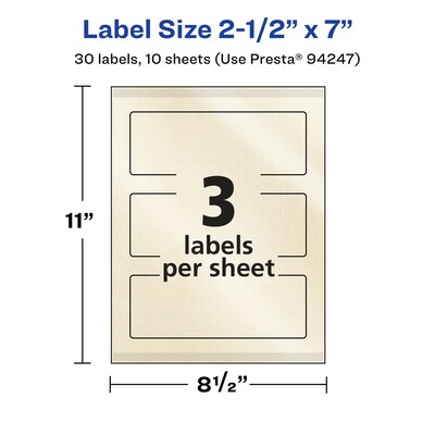 Avery Pearlized Ivory Rectangle Multipurpose Labels, 2.5" x 7", Ivory, 30/Pack (94247)