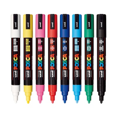 uni POSCA PC-5M Water-Based Paint Markers, Reversible Medium Tip, Assorted Colors, 8/Pack (PC5M8C)