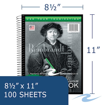 Roaring Spring Paper Products 8.5" x 11" Spiral Bound Sketch Book, 100 Sheets/Book, 12 Books/Pack (53101CS)