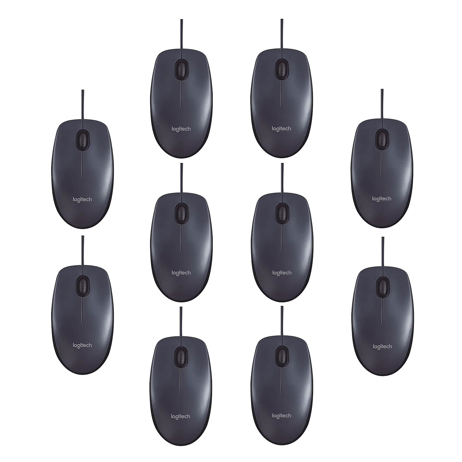 10 Pack- Logitech B100 Wired Ambidextrous Optical USB Mouse, Black