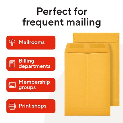 Staples Gummed Kraft Catalog Envelopes, 6" x 9", Brown, 500/Box (ST381944-CC)