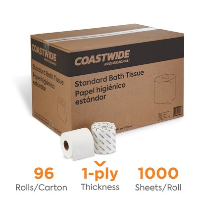Coastwide Professional™ Toilet Paper, 1-ply, White, 1000 Sheets/Roll, 96 Rolls/Carton (CW26136)