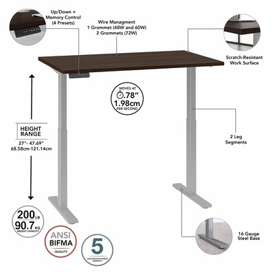 Bush Business Furniture Move 60 Series 27"-48" Adjustable Standing Desk, Black Walnut/Cool Gray Metallic (M6S4824BWSK)