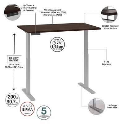 Bush Business Furniture Move 60 Series 48"W Electric Height Adjustable Standing Desk, Black Walnut/Cool Gray (M6S4824BWSK)