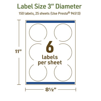 Avery Dissolvable Circle Multipurpose Labels, 3" Dia., Off-white, 150/Pack (94513)