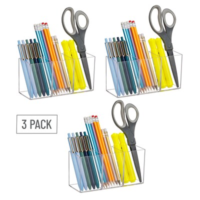 Mind Reader 3-Compartment Plastic Pen and Accessories Holder, Clear, 3/Pack (PENCOMP3-CLR)