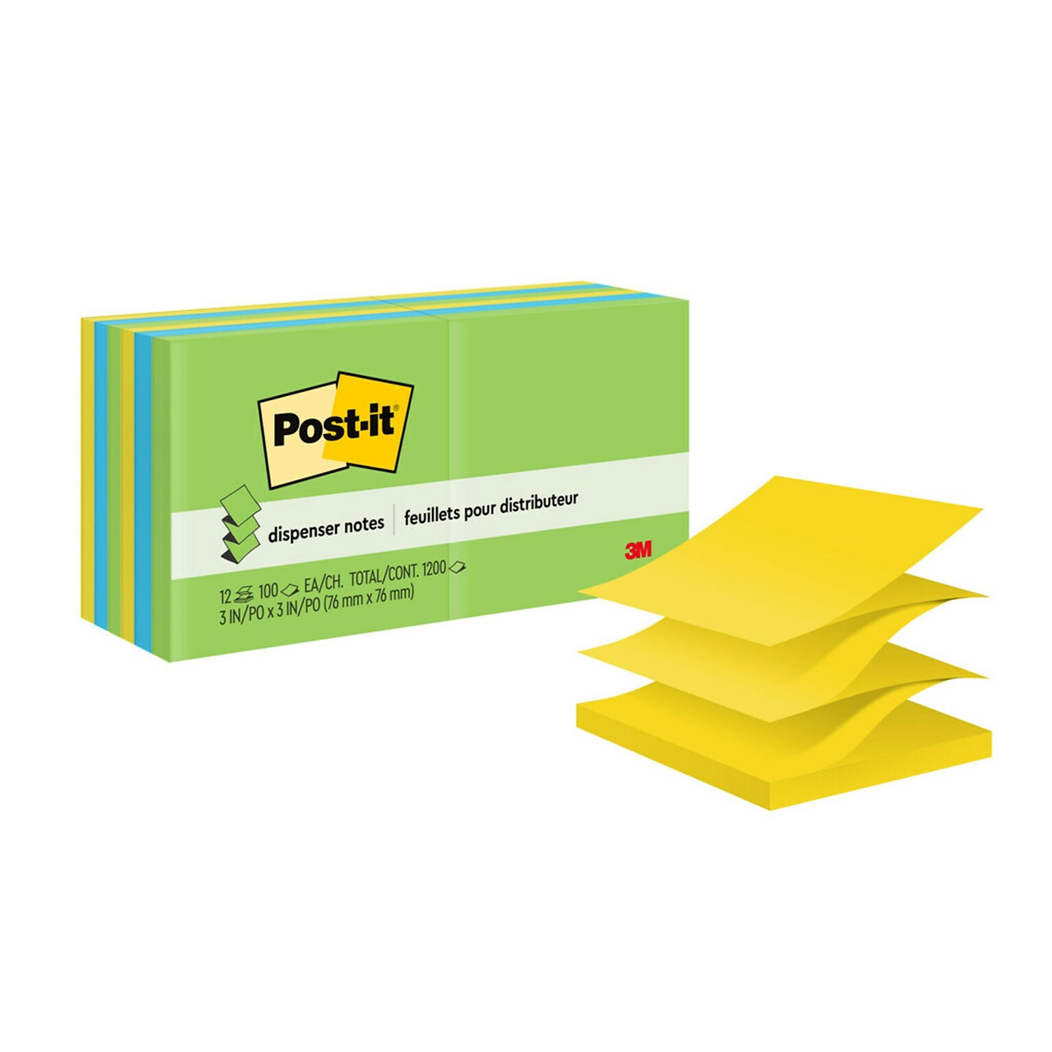 Post-it Pop-up Notes, 3 x 3, Floral Fantasy Collection, 100 Sheets/Pad, 12 Pads/Pack (R330-12AU)