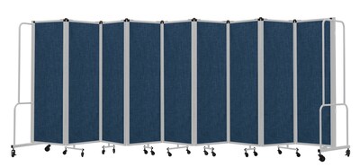 National Public Seating Robo Series 9-Panel Folding Mobile Room Divider, 72"H x 210"W, Blue Fabric (RDG6-9PT04)