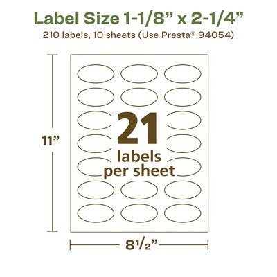 Avery EcoFriendly Laser/Inkjet Oval Multipurpose Labels, 1-1/8" x 2-1/4", White, 210/Pack (94054)