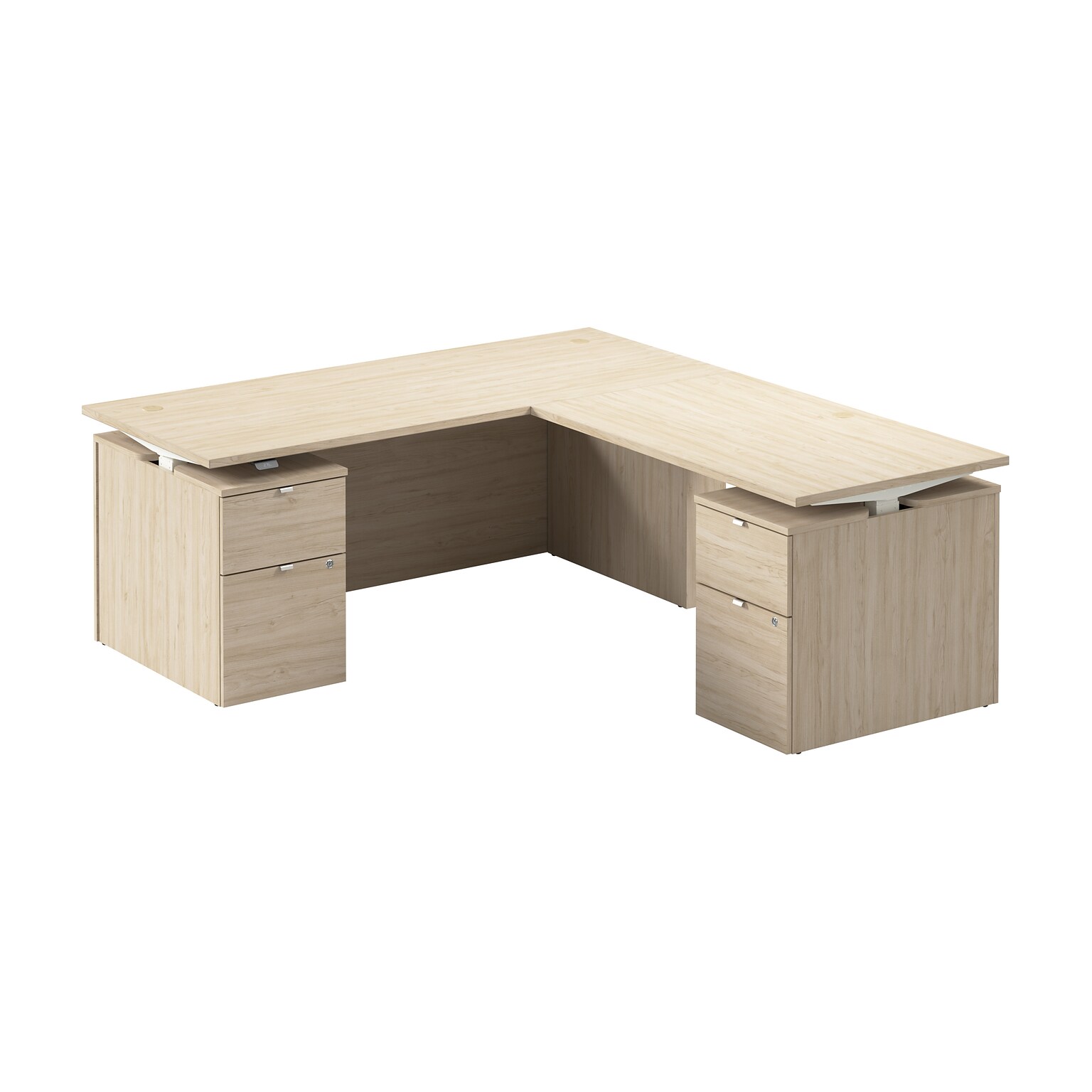 Bush Business Furniture Stratus 72W Electric L-Shaped Adjustable Standing Desk with Drawers, Natural Elm (SUT018NE)