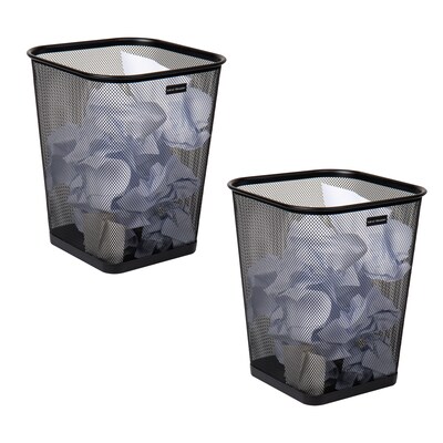 Mind Reader Metal Open Top Trash Can, 5 Gallon, Black, 2/Pack (2SQUAGA-BLK)