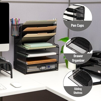 Mind Reader Metal Mesh Desk Organizer, Black (MSUP7C-BLK)